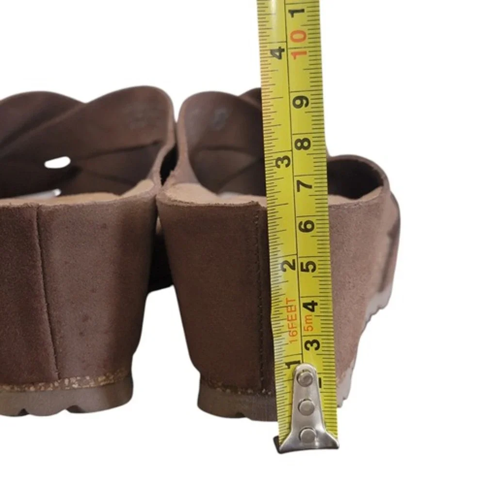 Yokono Candela Sz‎ 8 Suede Genuine Leather Cork Platform Wedge Slip On Sandals
